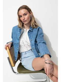 Veste en Jean Cropped Femme - Jeans Uni Fonce
