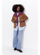 Veste 100% Cuir Daim Femme - Grège Uni Fonce