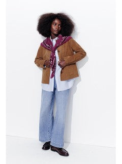 Veste 100% Cuir Daim Femme - Grège Uni Fonce