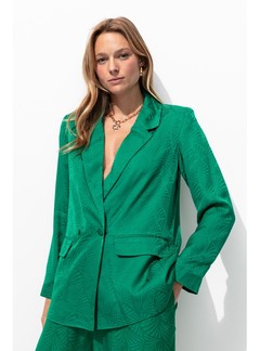 Veste de Tailleur en Satin - Vert Uni Colore