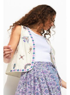 Boléro Brodé en Coton Femme - Naturel Uni Clair