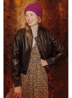 Bomber en Simili Femme - Marron Uni Fonce