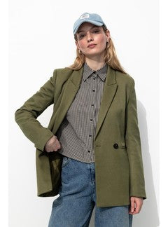 Veste de Tailleur Côtelée - Kaki Uni Fonce