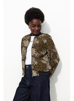 Bomber Imprimé Léopard Femme - Kaki Uni Fonce
