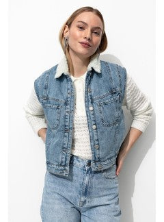 Veste en Jean Doublée Moumoute - Jeans Uni Clair