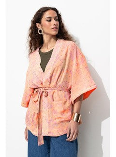 Veste Kimono Imprimée Femme - Orange Uni Colore