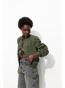 Bomber Épaulé Uni Femme - Kaki Uni Fonce