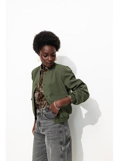 Bomber Épaulé Uni Femme - Kaki Uni Fonce