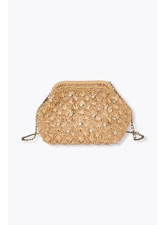 Sac en Raphia et Strass Femme - Naturel Uni Clair