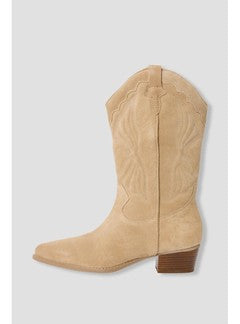 Santiags en Cuir Suédé Femme - Naturel Uni Clair