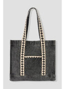 Tote-bag en Jean Brodé - Gris Uni Fonce