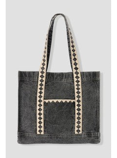 Tote-bag en Jean Brodé - Gris Uni Fonce
