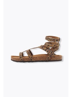 Sandales Léopard en Cuir Femme - Grège Imprime