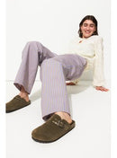 Sabot en Cuir Suédé Femme - Kaki Uni Fonce