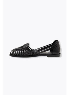 Sandales Plates en Cuir Femme - Noir Uni Fonce