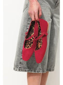 Ballerines Léopard en Cuir - Rouge Uni Colore