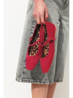 Ballerines Léopard en Cuir - Rouge Uni Colore