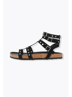 Sandales en Cuir Clouté Femme - Noir Uni Fonce
