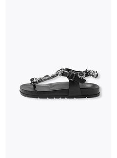 Sandales-tongs Bijoux en Cuir - Noir Uni Fonce