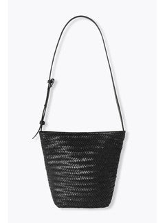 Sac Seau en Cuir Tressé Femme - Noir Uni Fonce