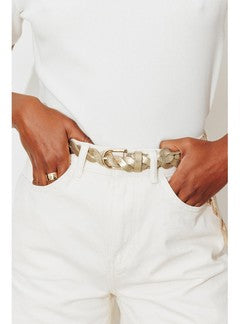 Ceinture en Cuir Pailletée - Jaune Uni Colore