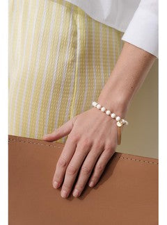 Bracelet de Perles à Pompon - Jaune Uni Colore