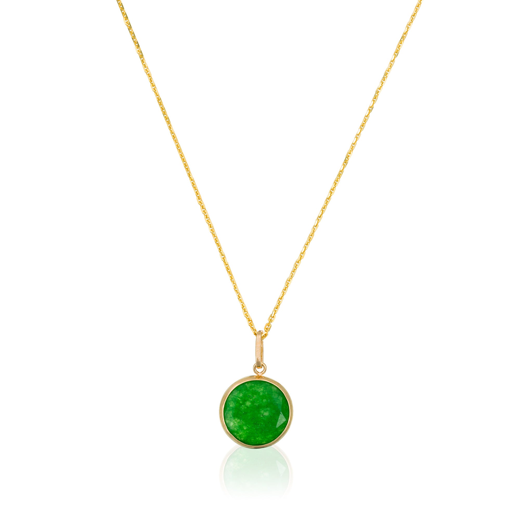 "Beyla" Pendant - Green Jade, 375/1000 Yellow Gold
