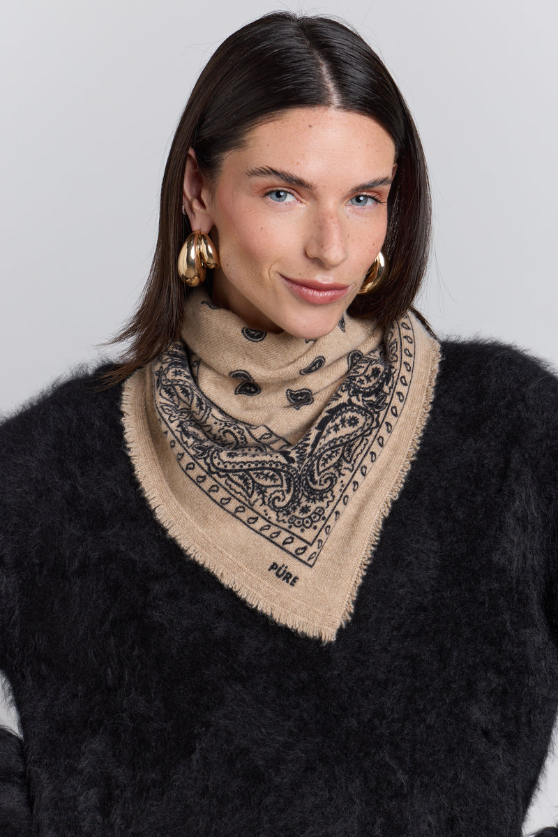 Echarpe Bandana Presley - Beige & Noir - Mixte | The Bradery