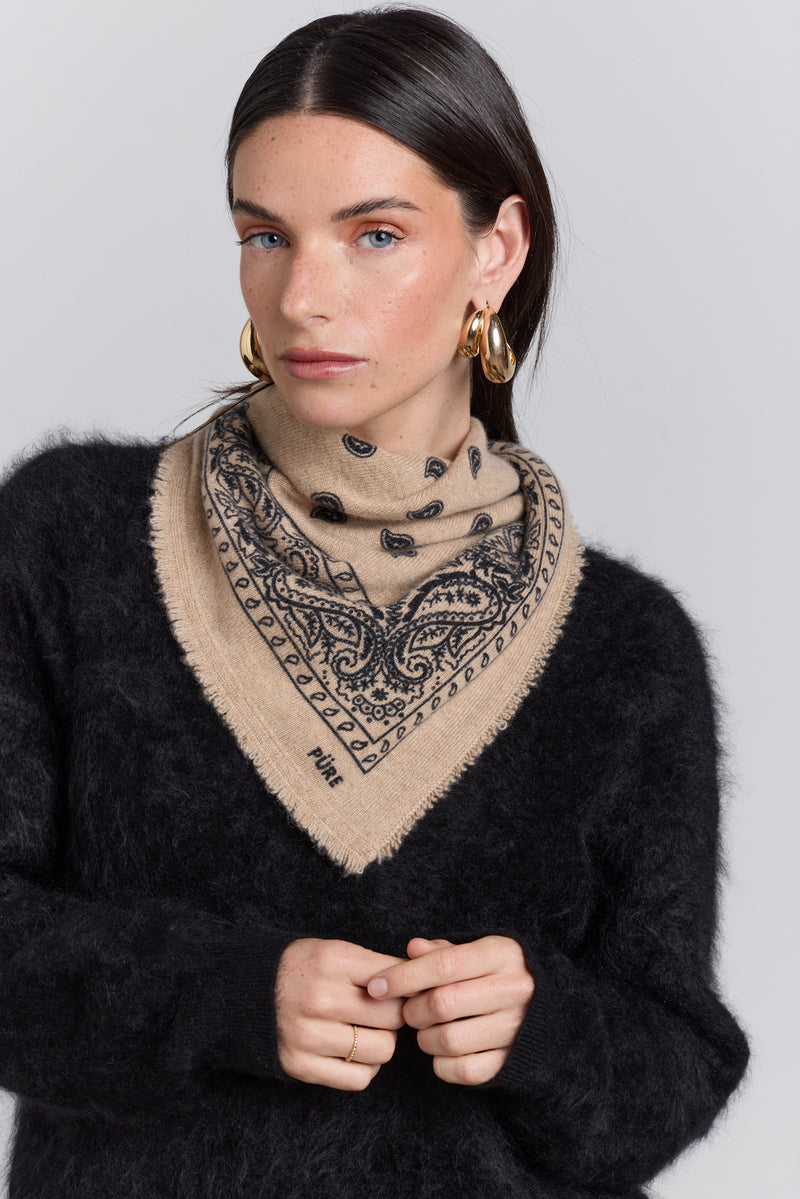 Echarpe Bandana Presley - Beige & Noir - Mixte
