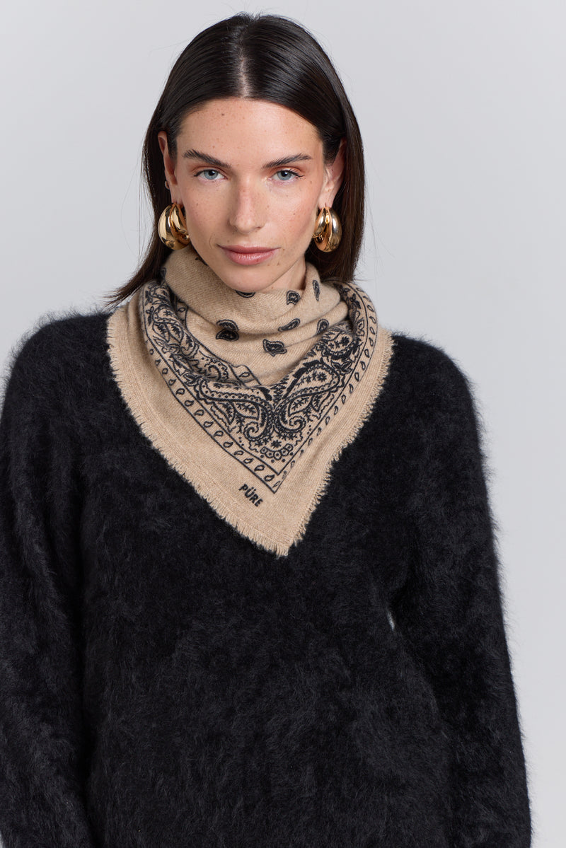 Echarpe Bandana Presley - Beige & Noir - Mixte