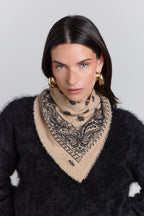 Pañuelo bandana Presley de cachemira - Beige y negro - Unisex