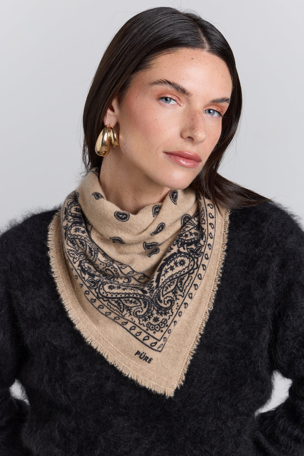 Pañuelo bandana Presley de cachemira - Beige y negro - Unisex