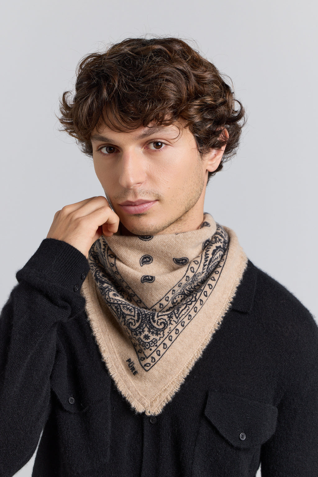 Pañuelo bandana Presley de cachemira - Beige y negro - Unisex