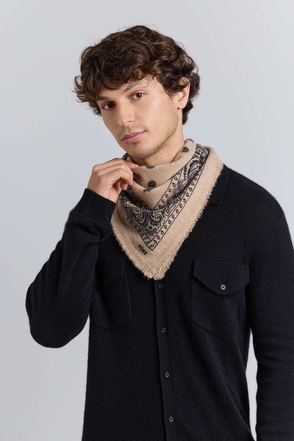 Pañuelo bandana Presley de cachemira - Beige y negro - Unisex