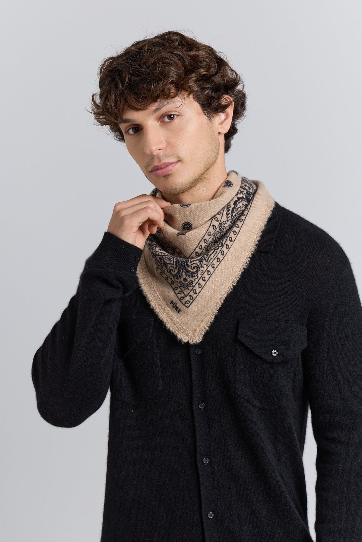 Pañuelo bandana Presley de cachemira - Beige y negro - Unisex