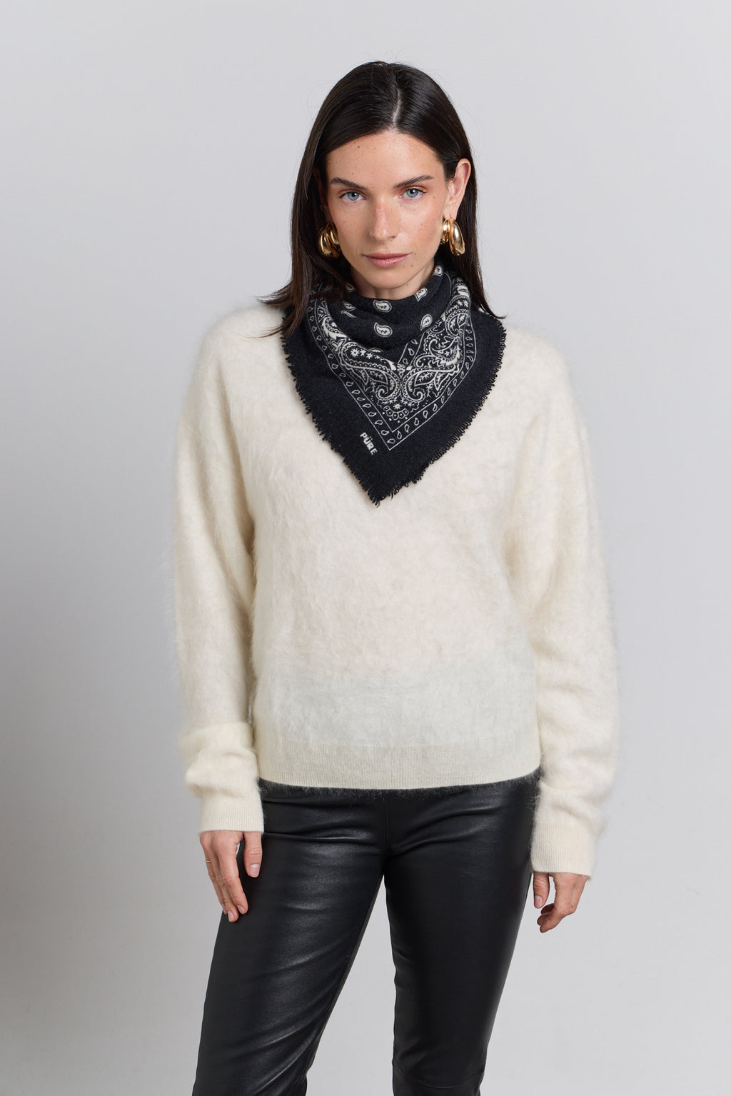 Presley Cashmere Bandana Scarf - Black & White - Unisex