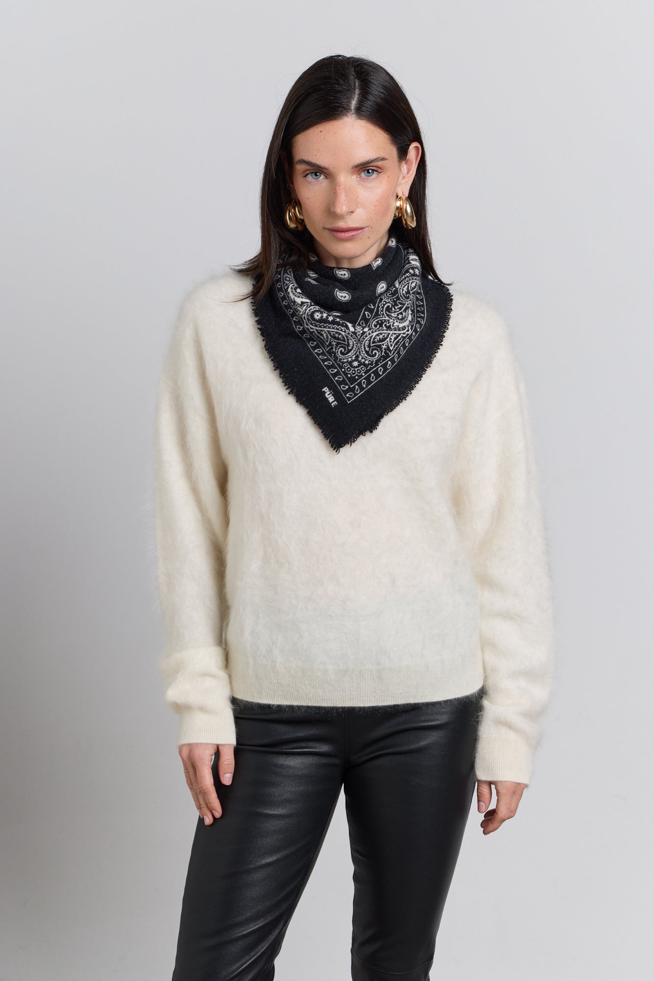 Presley Cashmere Bandana Scarf - Black & White - Unisex