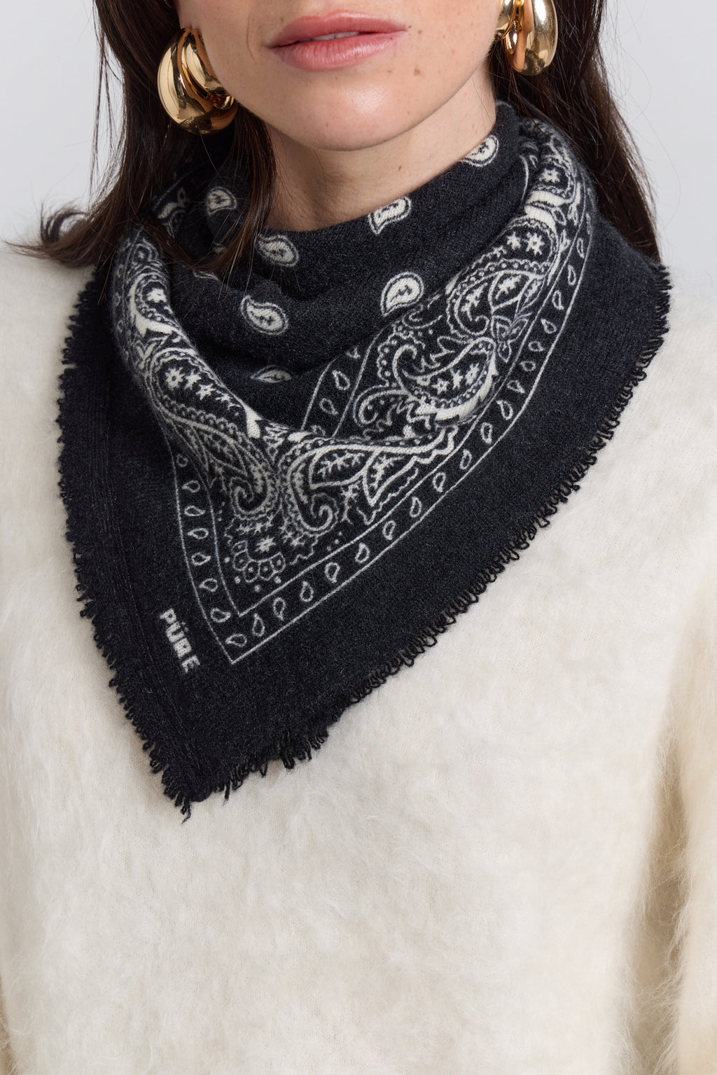 Presley Cashmere Bandana Scarf - Black & White - Unisex