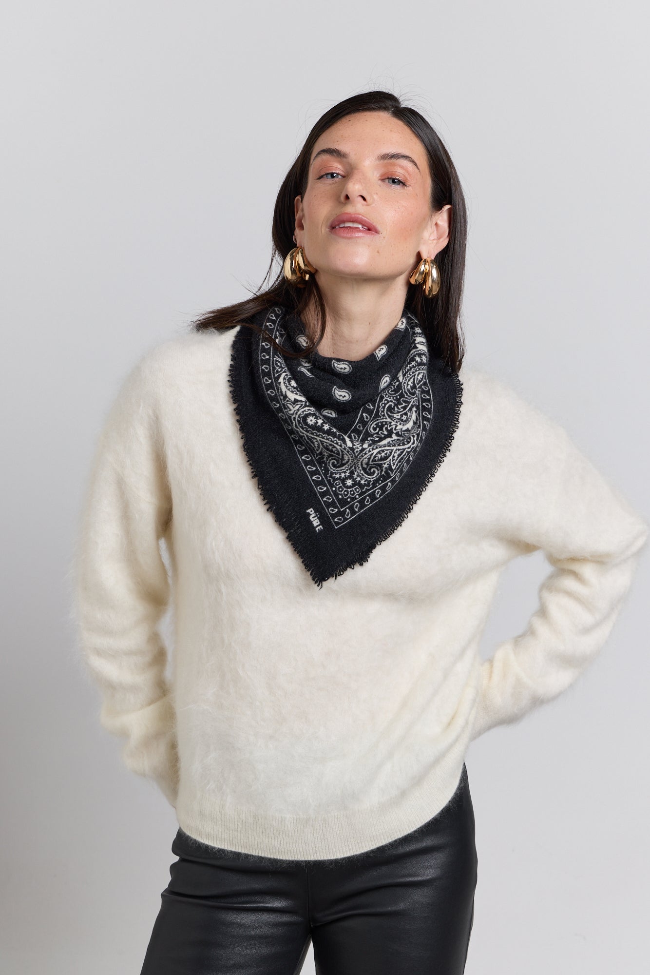 Presley Cashmere Bandana Scarf - Black & White - Unisex