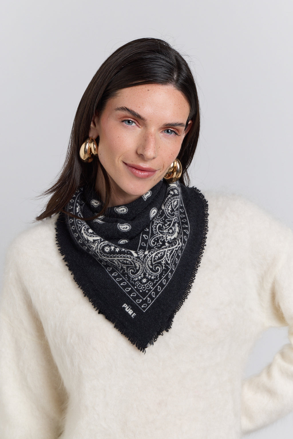 Presley Cashmere Bandana Scarf - Black & White - Unisex