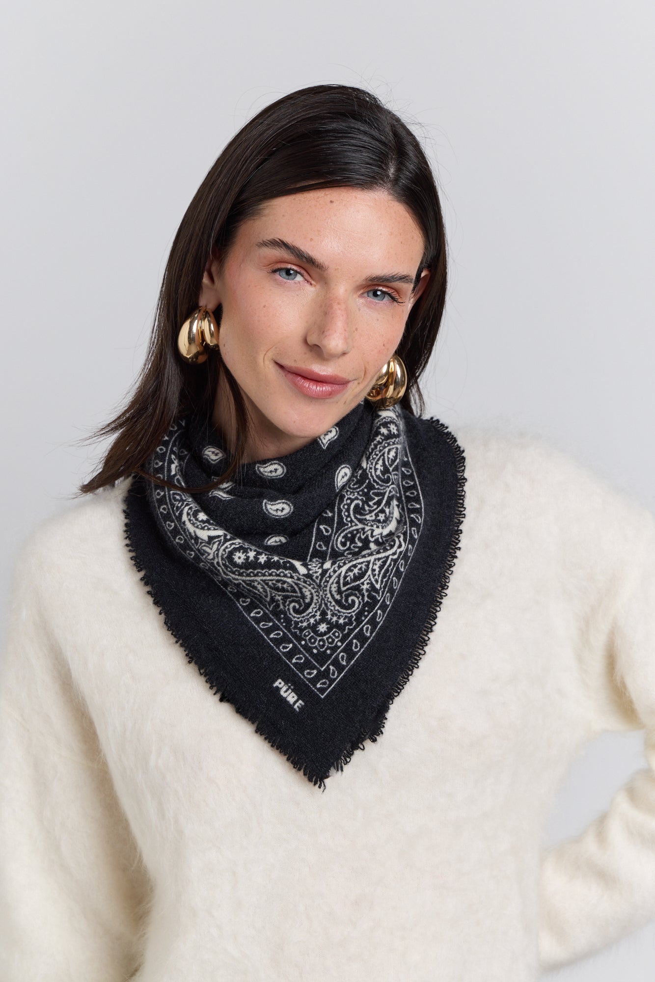 Presley Cashmere Bandana Scarf - Black & White - Unisex