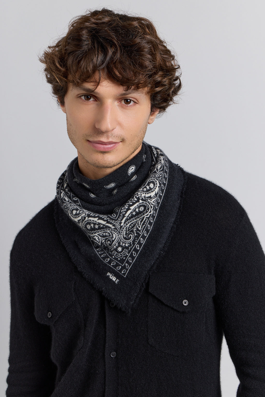 Presley Cashmere Bandana Scarf - Black & White - Unisex