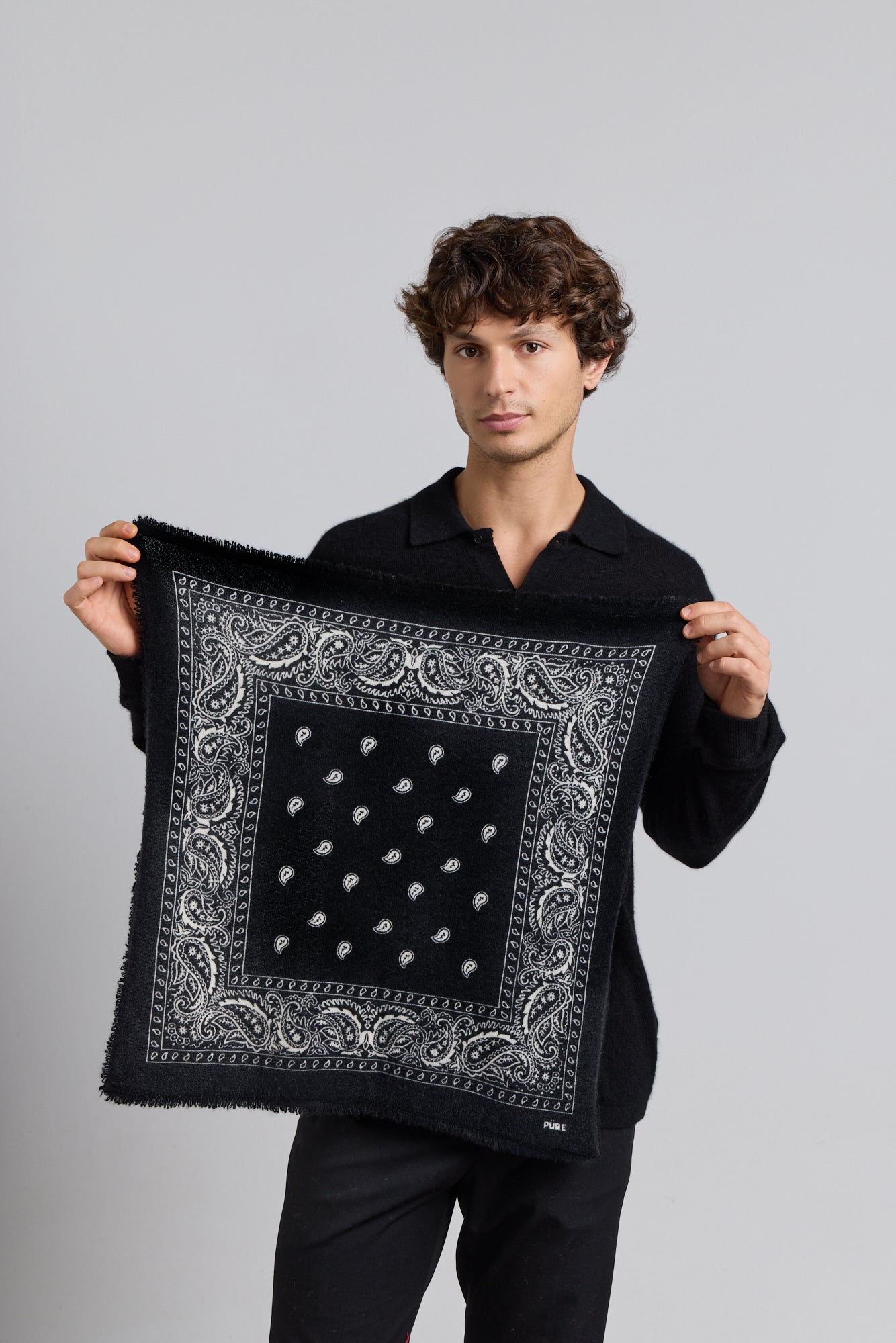 Presley Cashmere Bandana Scarf - Black & White - Unisex
