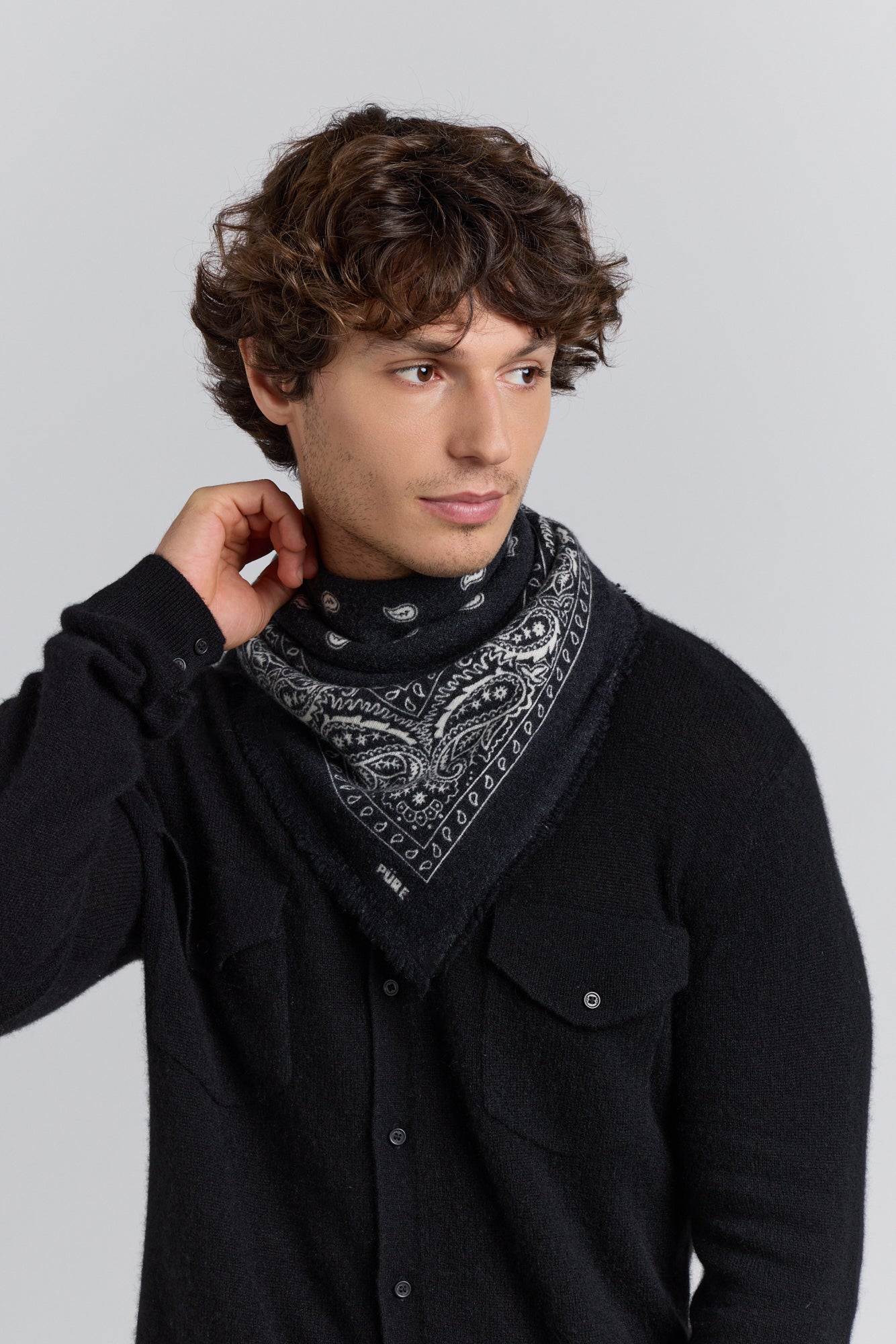 Presley Cashmere Bandana Scarf - Black & White - Unisex