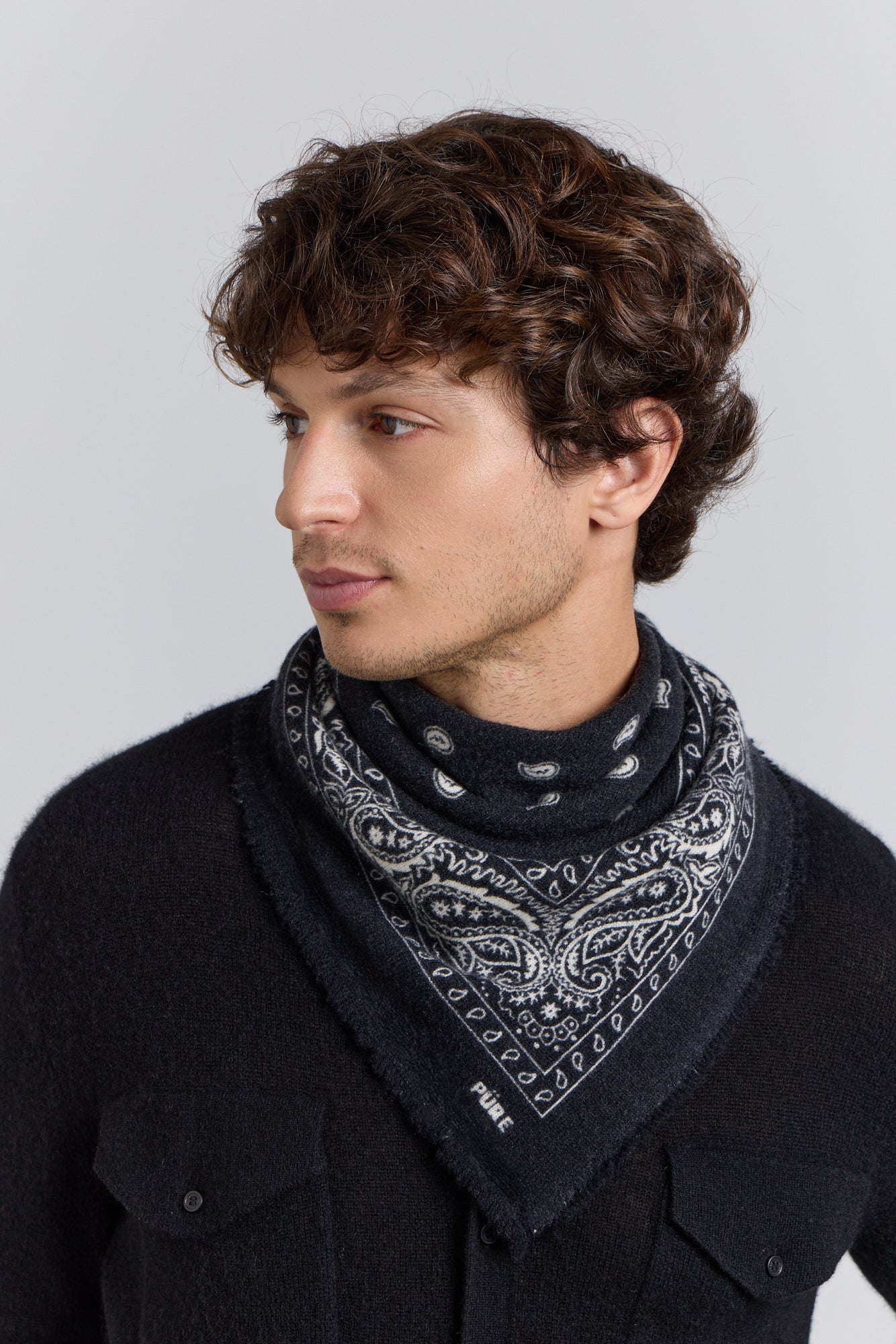 Presley Cashmere Bandana Scarf - Black & White - Unisex