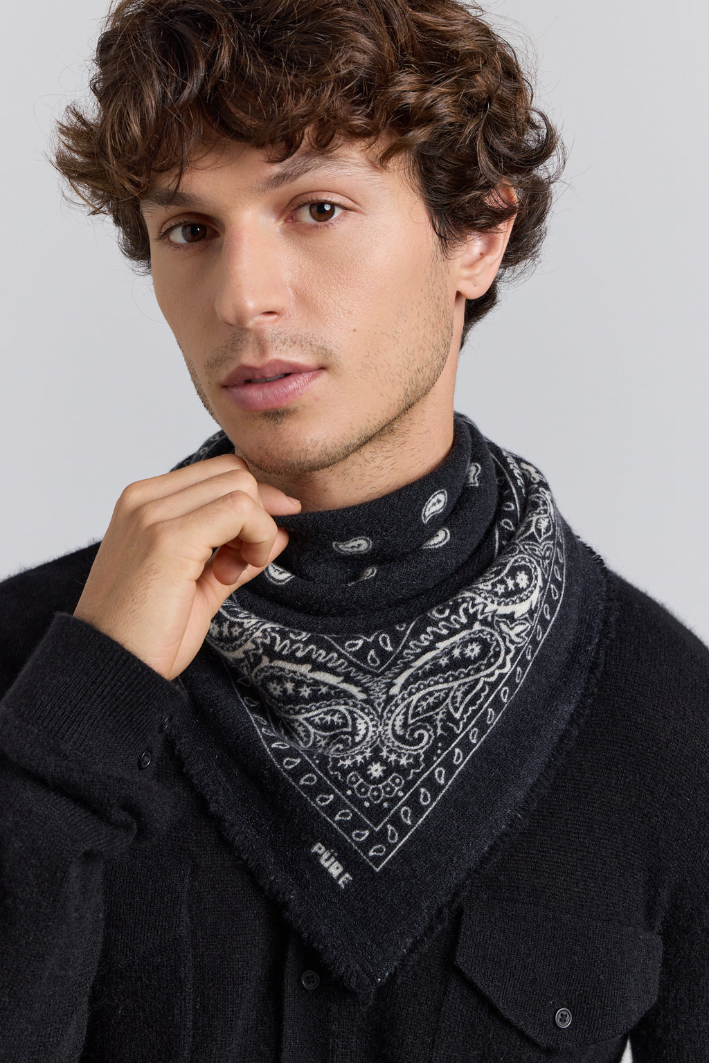 Presley Cashmere Bandana Scarf - Black & White - Unisex