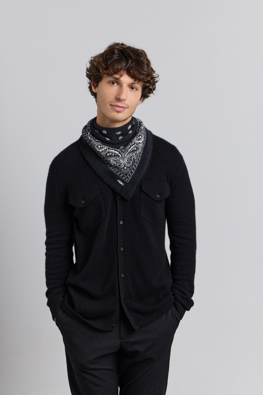 Presley Cashmere Bandana Scarf - Black & White - Unisex