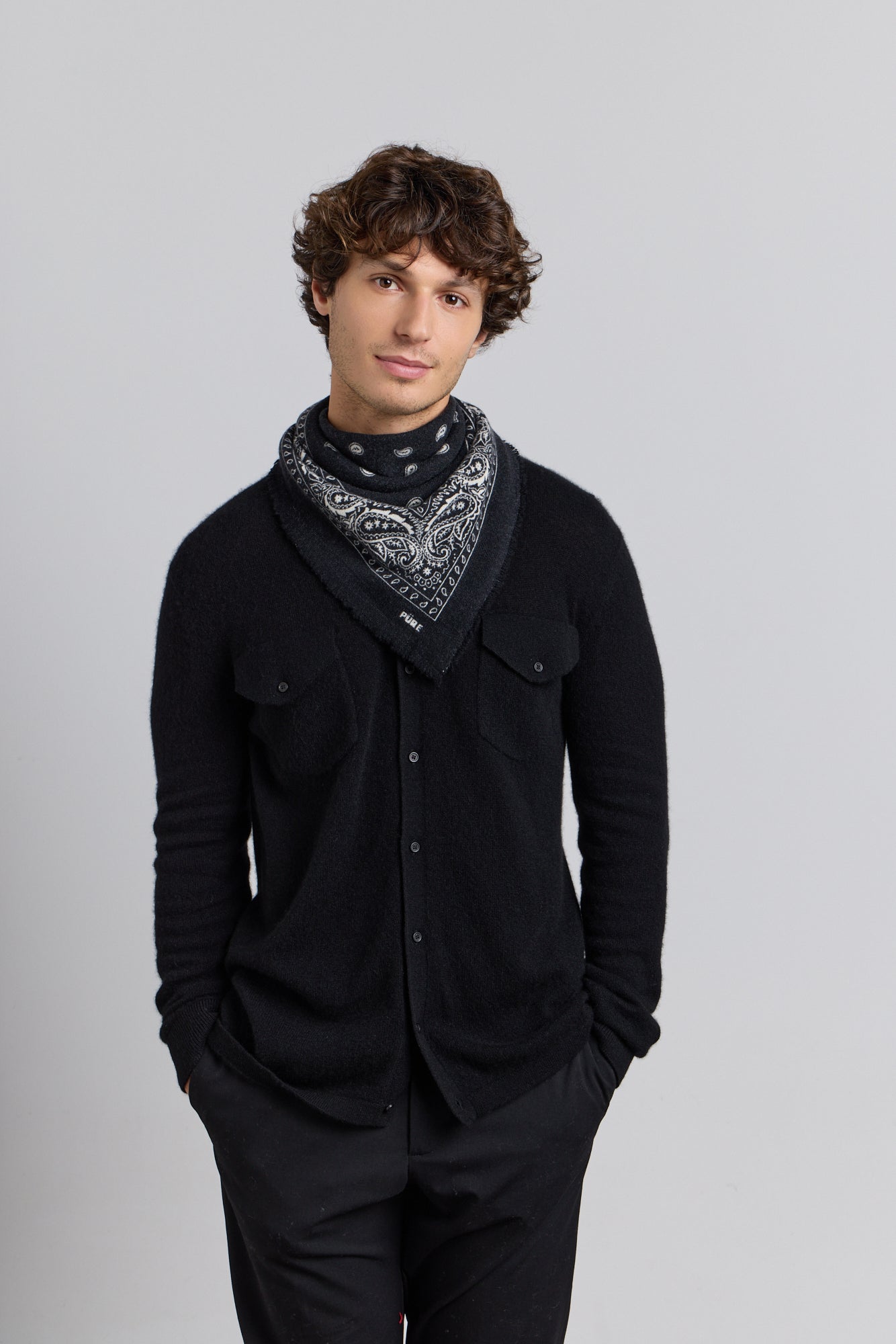 Presley Cashmere Bandana Scarf - Black & White - Unisex
