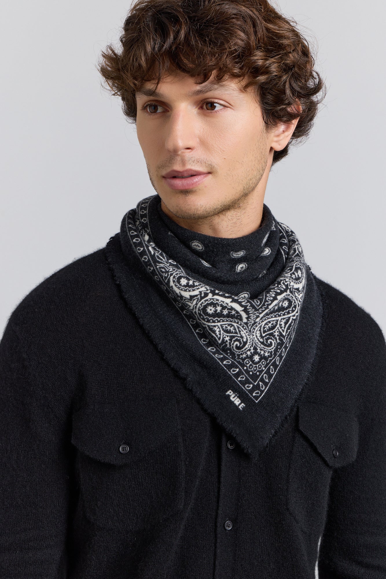 Pañuelo Bandana Presley en Cachemira - Negro & Blanco - Unisex