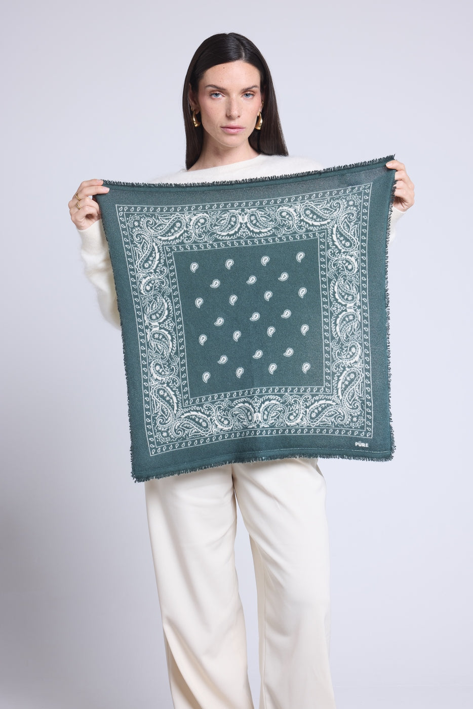Pañuelo Bandana Atlas Presley En Cachemira - Verde Botella y Blanco - Mixto